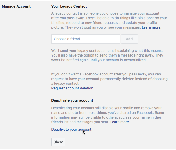 How do you deactivate facebook account