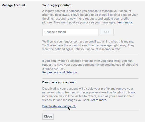 Facebook Deactivating Your Facebook Account