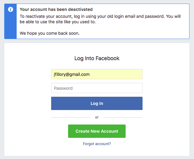 how to deactivate facebook account then reactivate