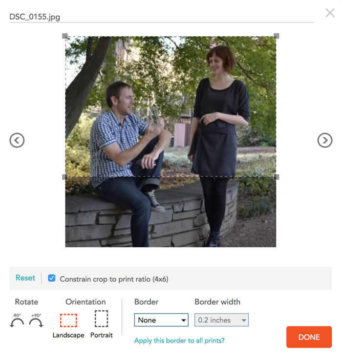 A screenshot of the Shutterfly cropping tool.
