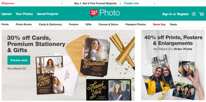 A screenshot of the Walgreens Photo website.