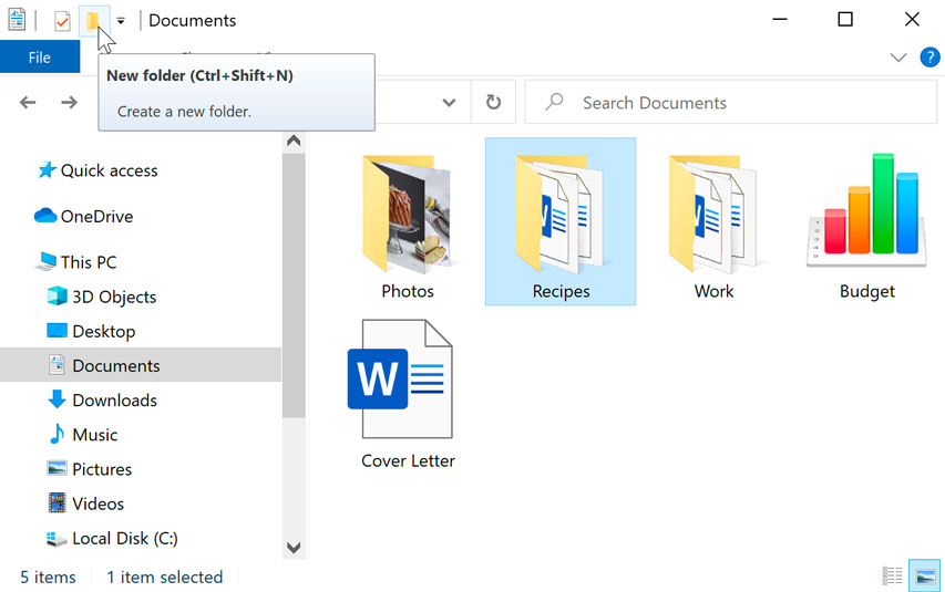 create new folder in windows 10