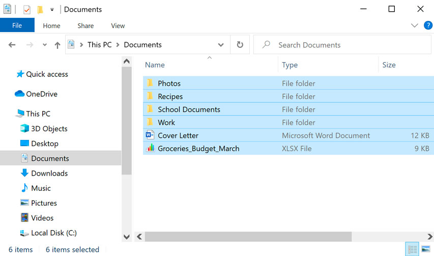 selecting all files