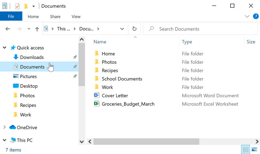 default folders like documents