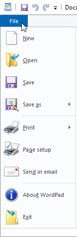 File menu in WordPad