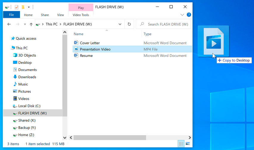 copy from flash drive window to the desktop