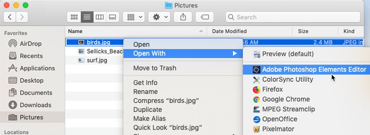 screenshot of using Open With to select a different application to open a certain file