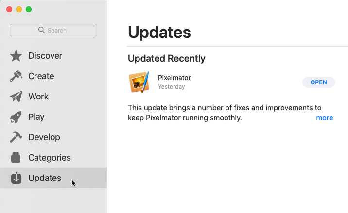 screenshot of available updates in the Updates tab of the App Store