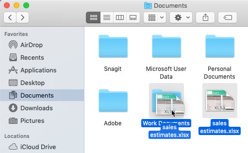 screenshot of dragging a file into a folder