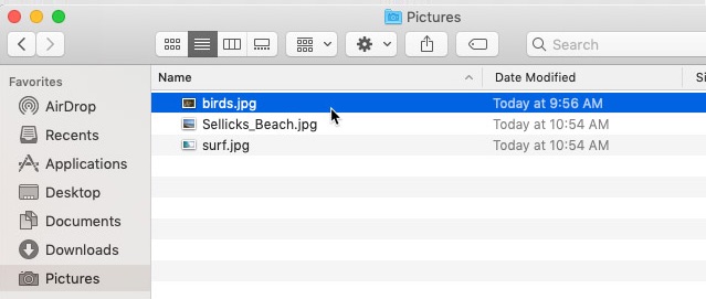 screenshot of finding a file using the Pictures folder