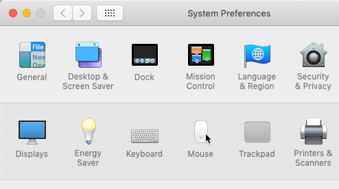 screenshot of selecting the Mouse icon in the System Preferences menu