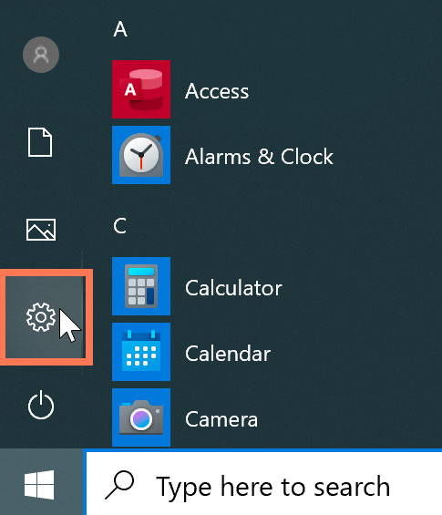 Moving to Settings in Windows 10 computer