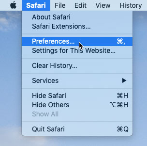selecting Preferences from Safari's menu 