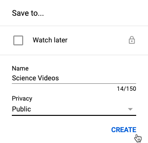 screenshot of a YouTube playlist being created