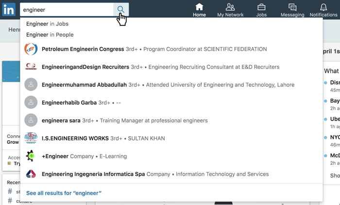 A screenshot of a LinkedIn search
