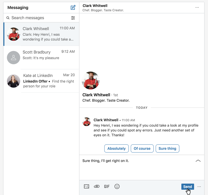 A screenshot of the LinkedIn Messaging page