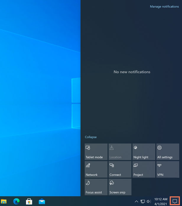 The Action Center in Windows 10