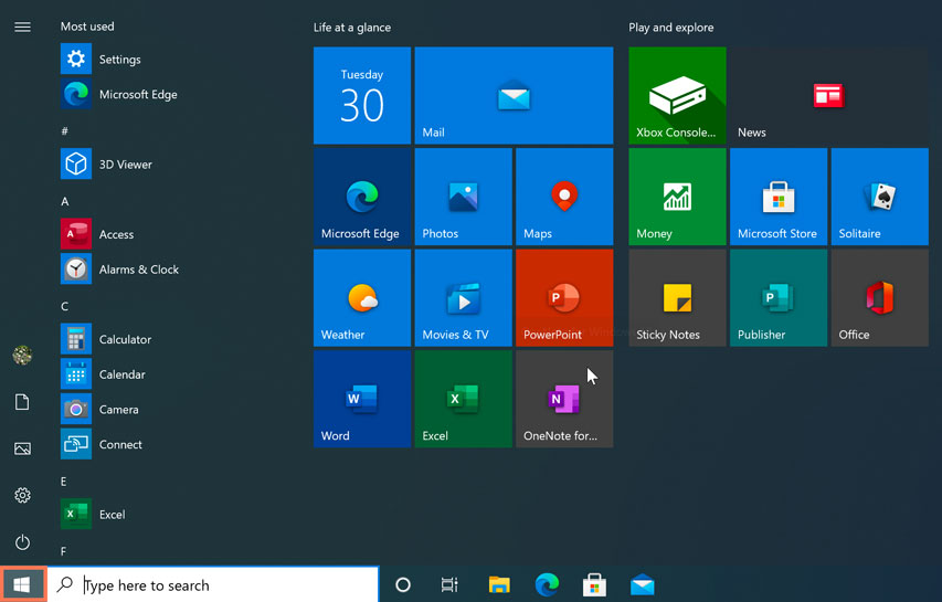 opening an application from the Start menu in Windows 10