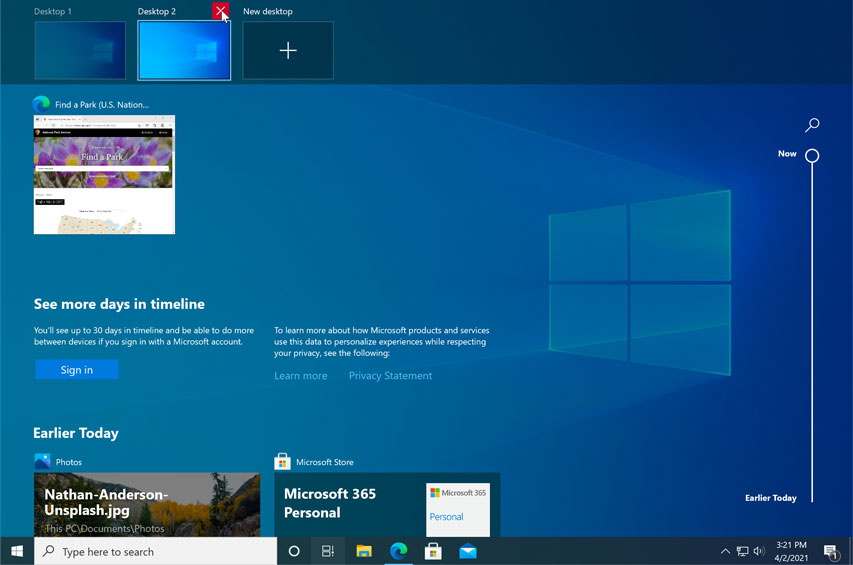 how to close all virtual desktops windows 10