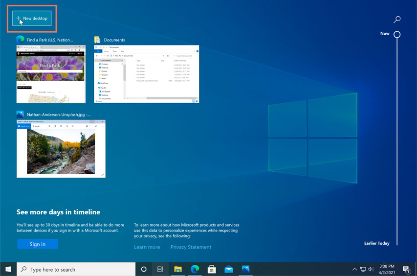 creating a new virtual desktop