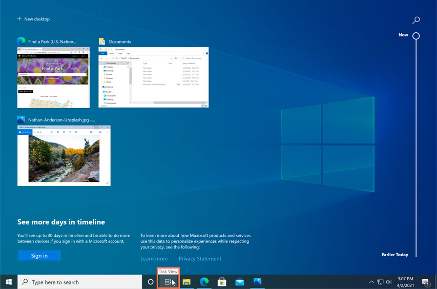 using the Task View feature on Windows 10