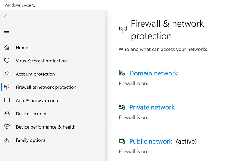 windows firewall settings