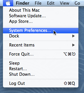 Menu Apple dengan System Preferences disorot.