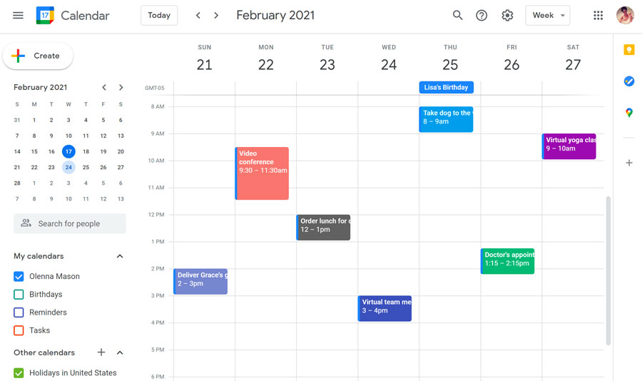 Google Calendar Monthly View