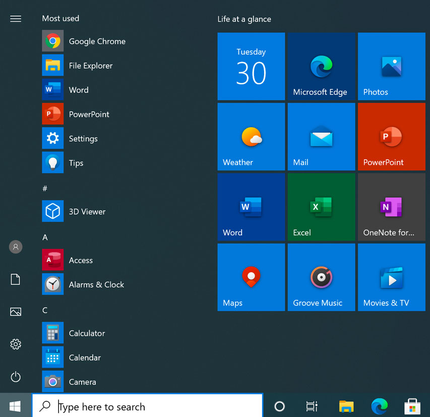 Windows 10 Start menu