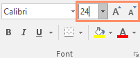 The custom font box, increase font size button, and decrease font size button