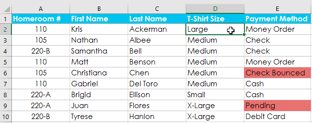 Excel 2016 Sorting Data