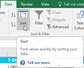 how to add sort button in excel