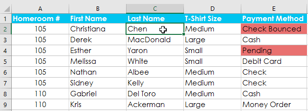 selecting cell C2