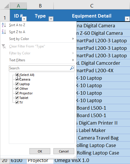 Menu Dropdown untuk memilah dan menyaring