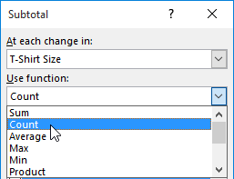 selecting the Count option