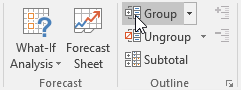 Tombol Grup pada tab Data