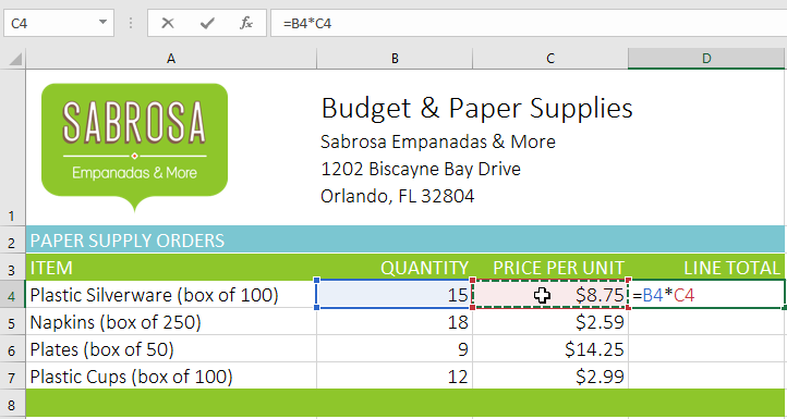 Selecting the second cell to reference in the formula