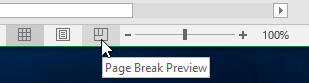 معاينة فاصل الصفحات Page Break Preview  في أسفل يمين النافذة
