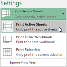 قم بتعيين نطاق الطباعة Print Range لطباعة الأوراق النشطة Active Sheets