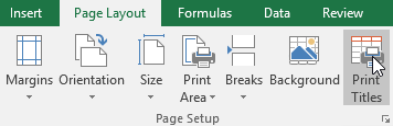 أمر "طباعة العناوين" Print Titles command في علامة التبويب "تخطيط الصفحة" Page Layout tab