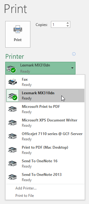 find the no scaling printing option in microsoft excel for mac 2016