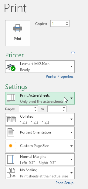 how to print lines excel 2016