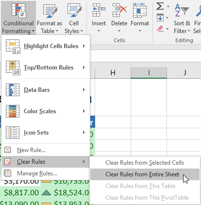 Clear Rules on the Conditional Formatting menu