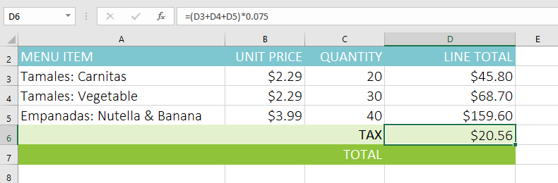 Formula result