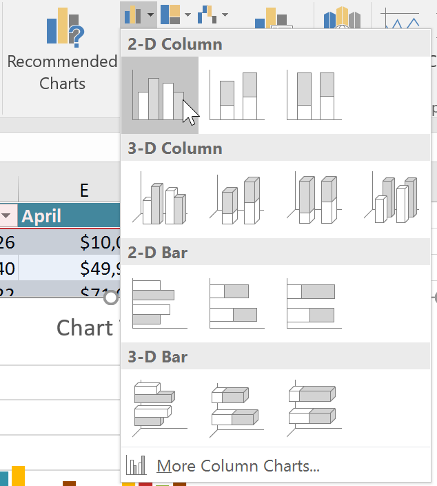 Recommended Chart Command Excel