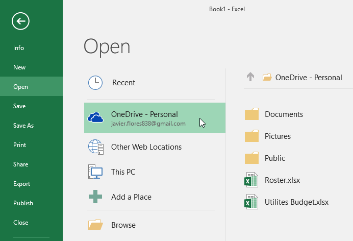 OneDrive on the Open tab