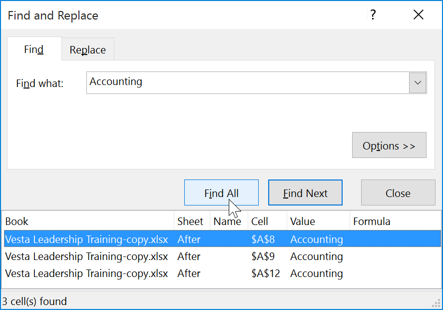 what is the command key for find and replace in excel 2013 mac