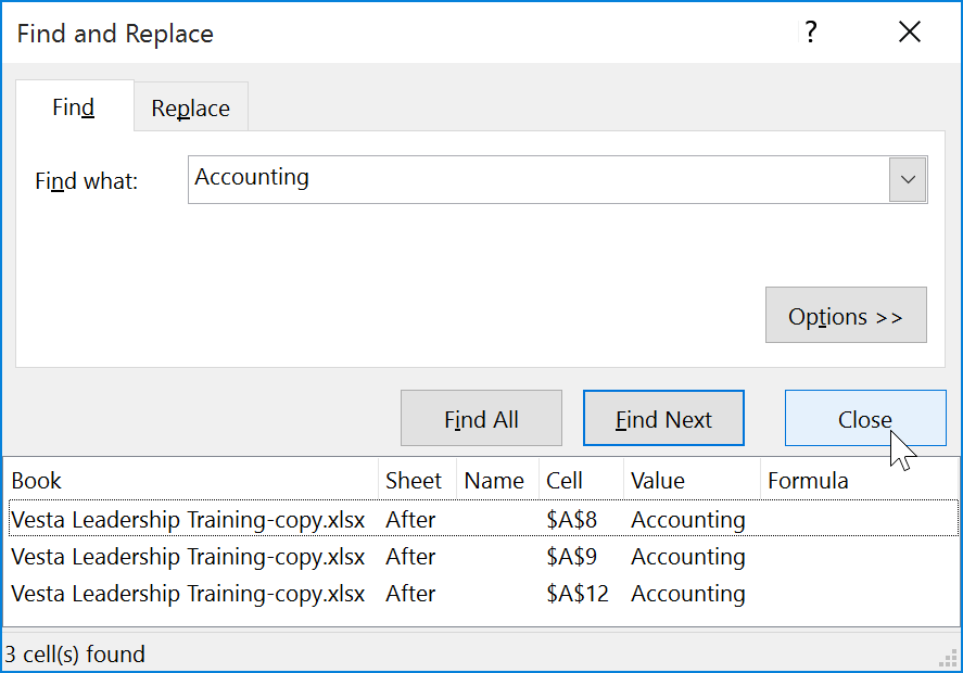 Mengklik Close untuk keluar dari kotak dialog