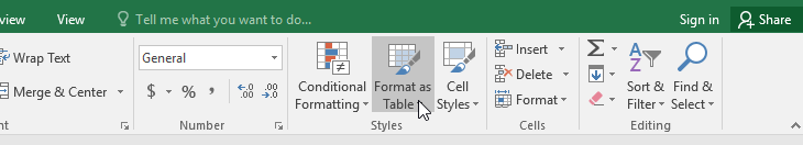 Format sebagai perintah table