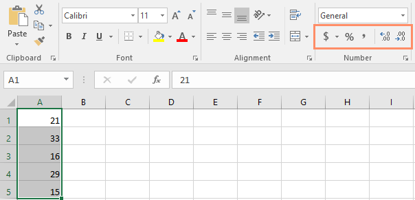 The Number formatting quick commands